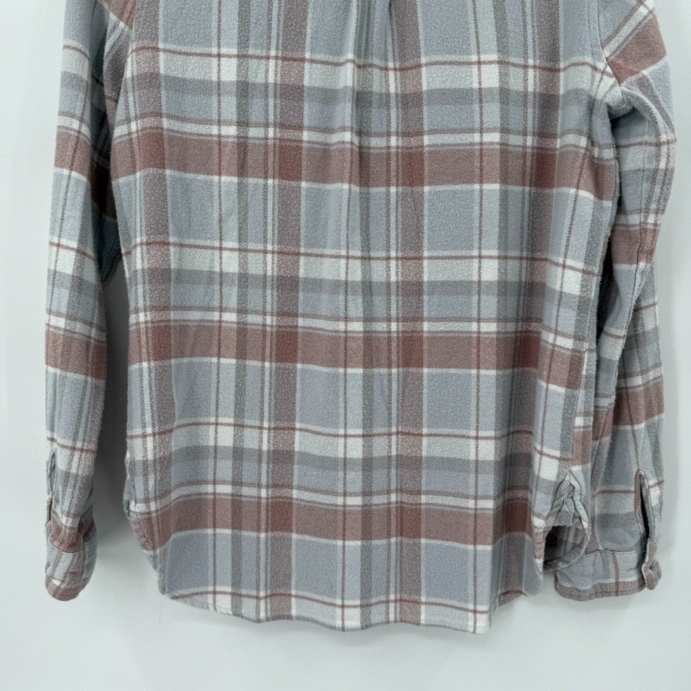 Womens Soft Plaid Flannel Shirt Size‎ L Dusty Mauve Neutral Granola Girl Hiking - Picture 11 of 14
